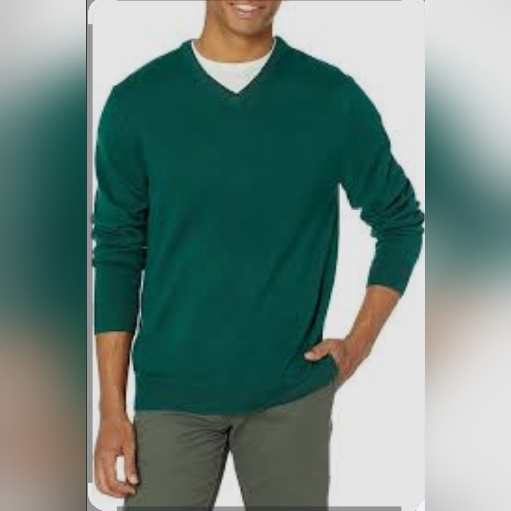 J. Crew Men's V-Neck Cotton Cashmere Blend Sweater Sz L .Green
